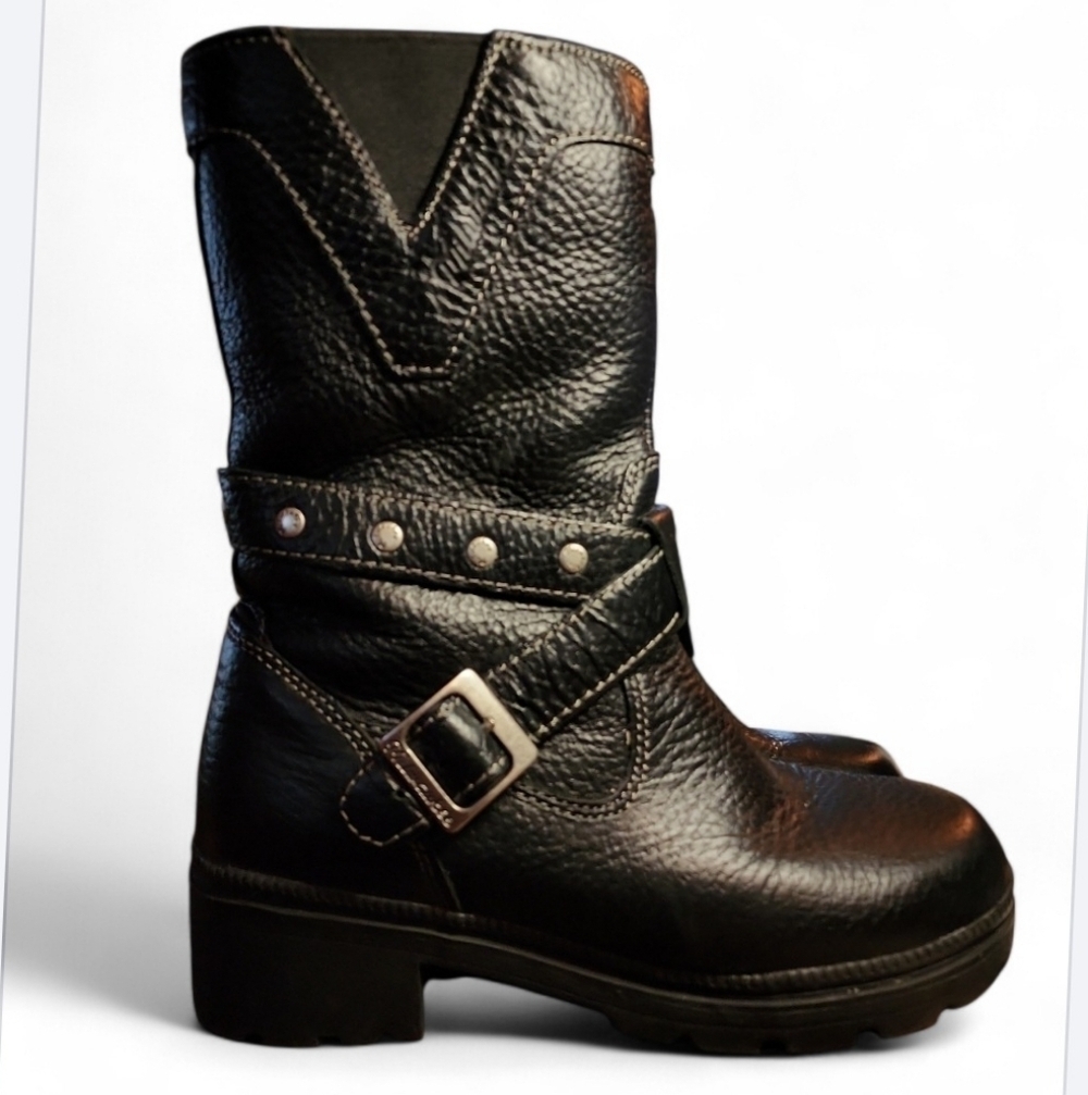 Milwaukee Motorcycle Clothing Co. Black Leather Boots Mvb241 Size 6 Chunky Heel